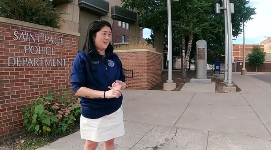 A statue honoring gymnast Suni Lee in a Minnesota tribute display
