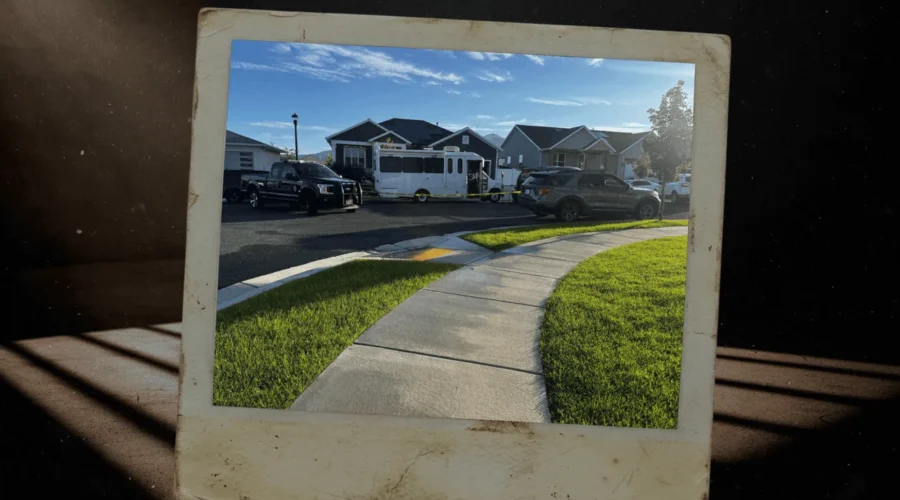 Police tape near a home on Kings Landing Road in Tooele after a fatal shooting in a garage