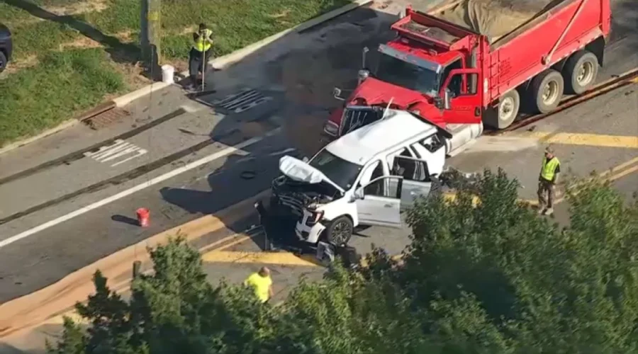 Emergency response after a crash involving a school bus and several vehicles on a New Jersey road